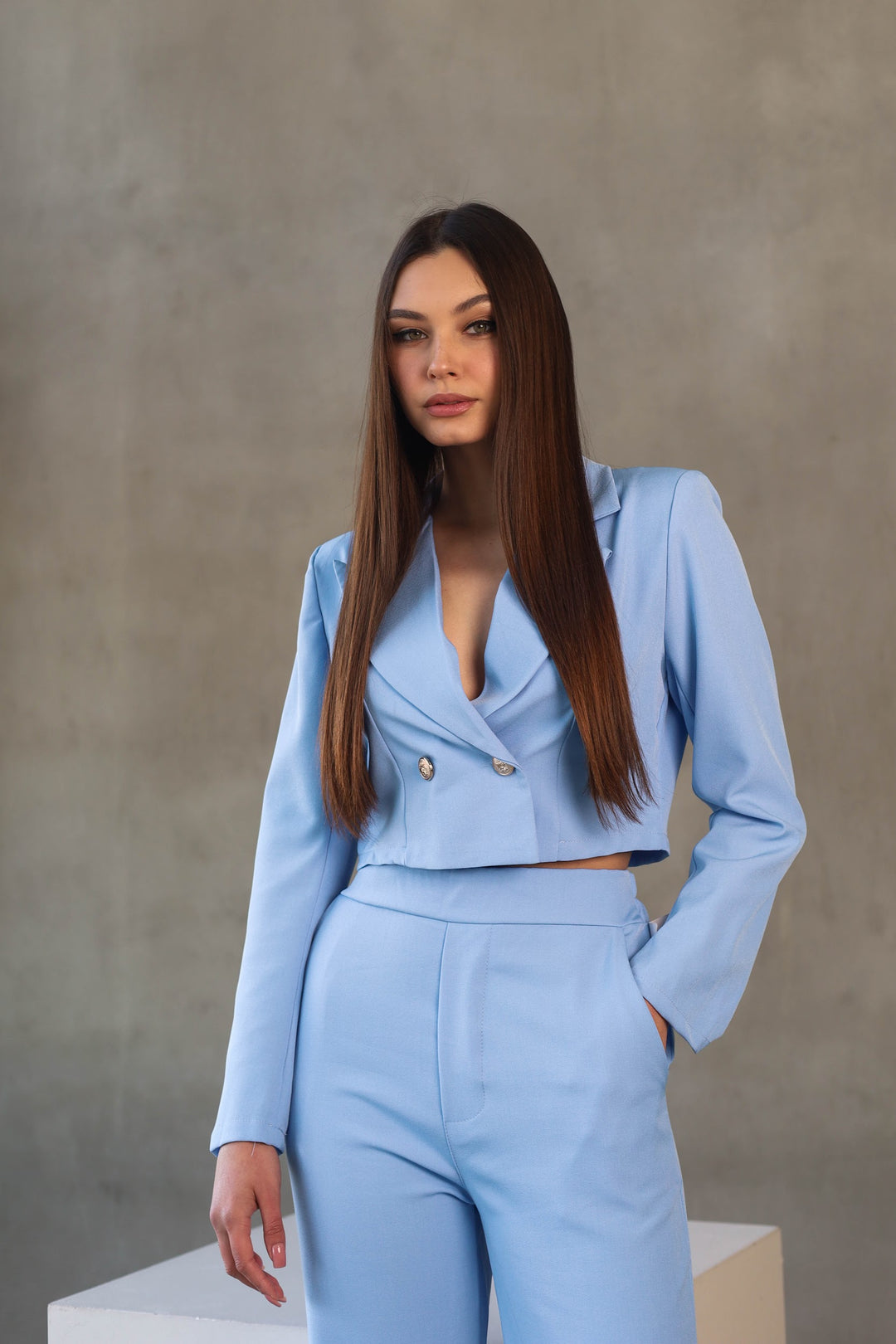 light blue two-piece classy set