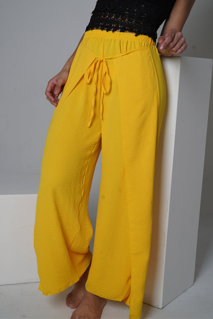 Yellow split front wide leg trousers