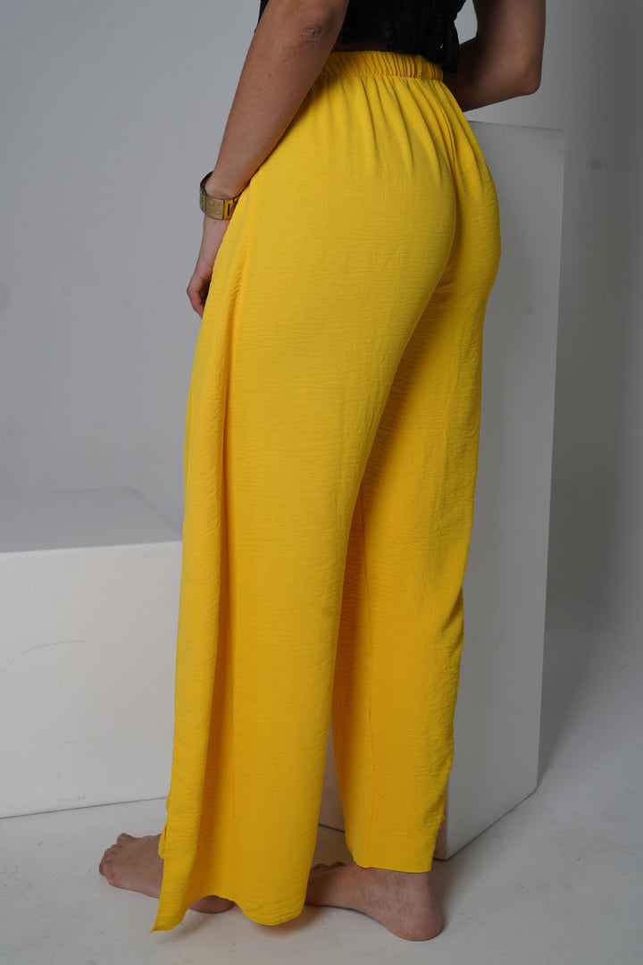 Yellow split front wide leg trousers