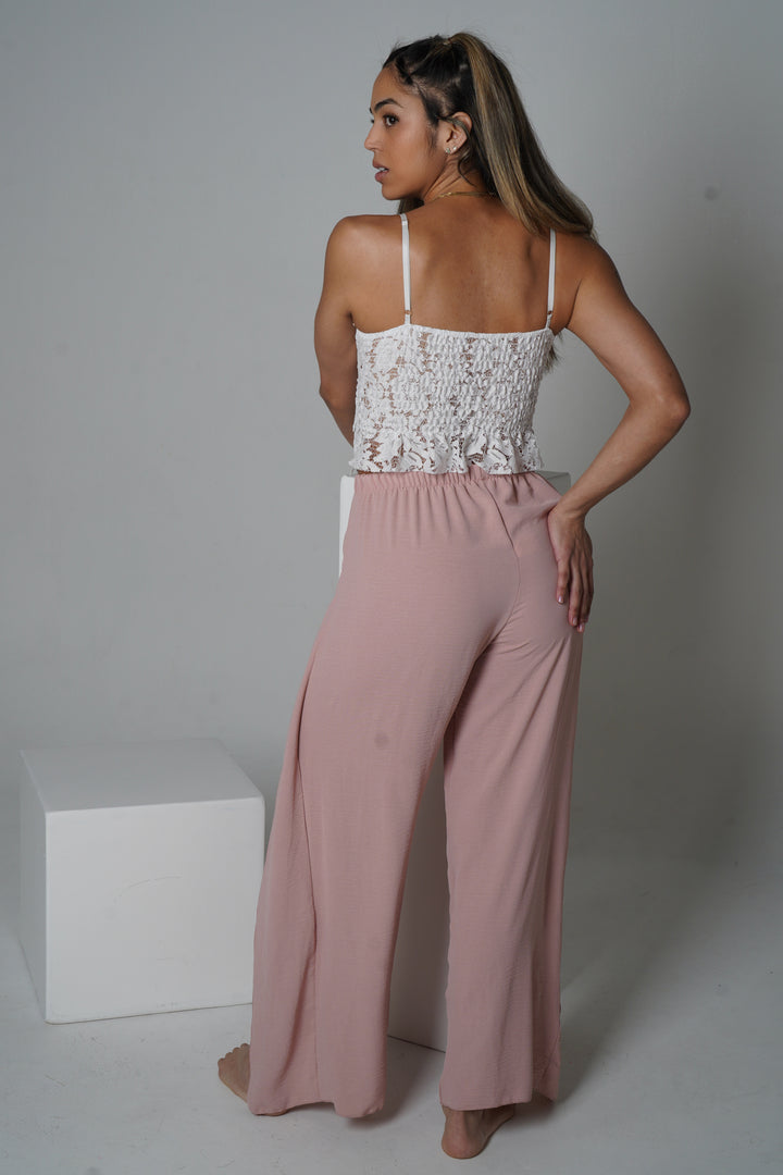 Pink split front wide leg trousers