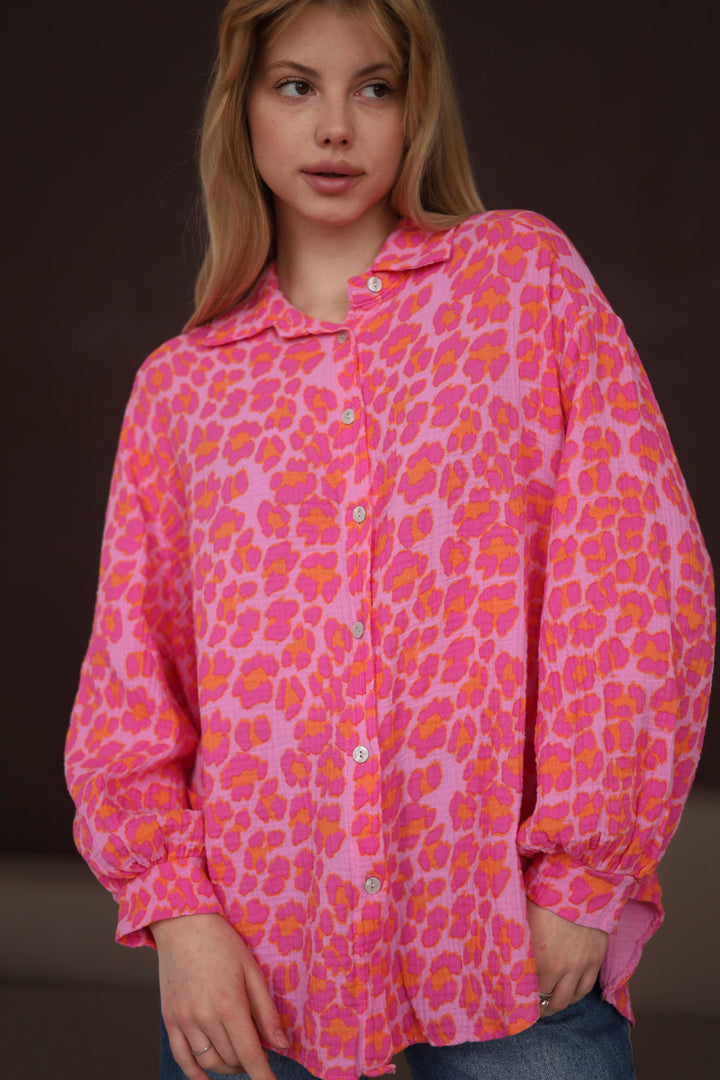 Pink-Leopard Oversize Blouse