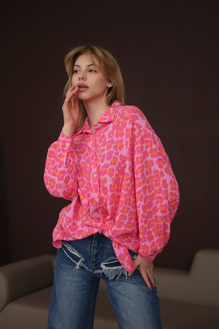 Pink-Leopard Oversize Blouse