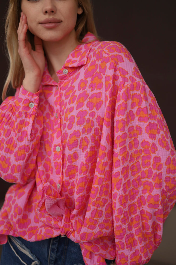 Pink-Leopard Oversize Blouse