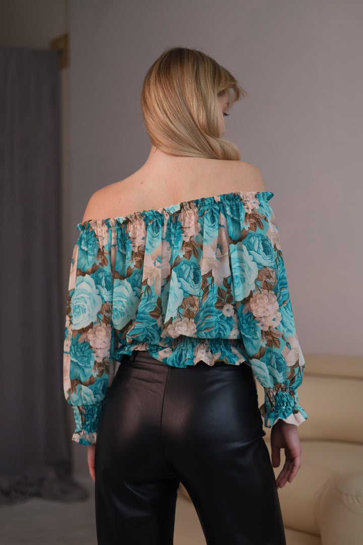 Floral puff shoulder blouse