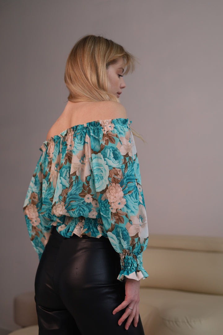 Floral puff shoulder blouse