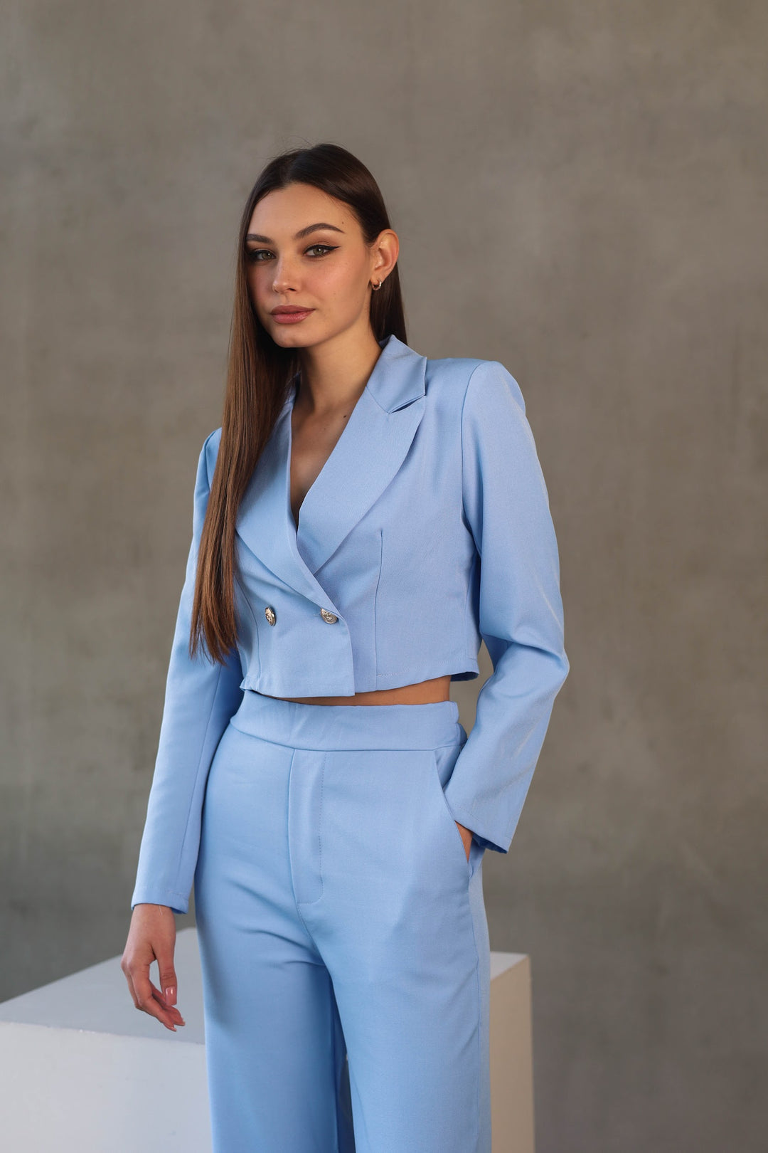 light blue two-piece classy set