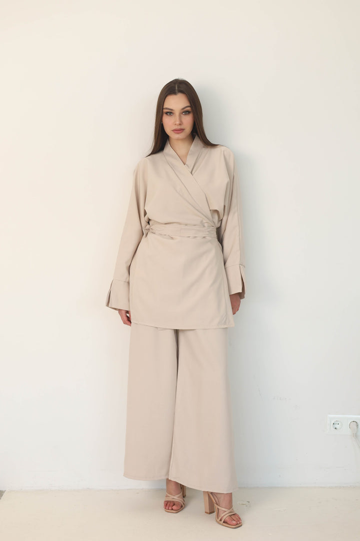 beige two-piece set