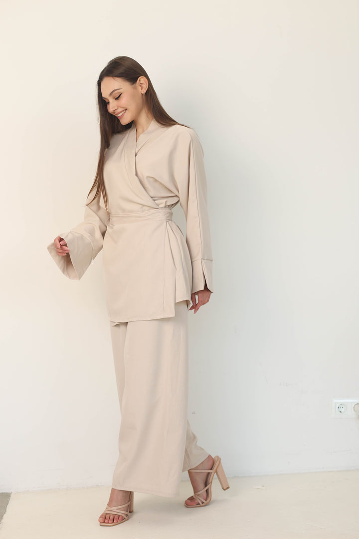 beige two-piece set