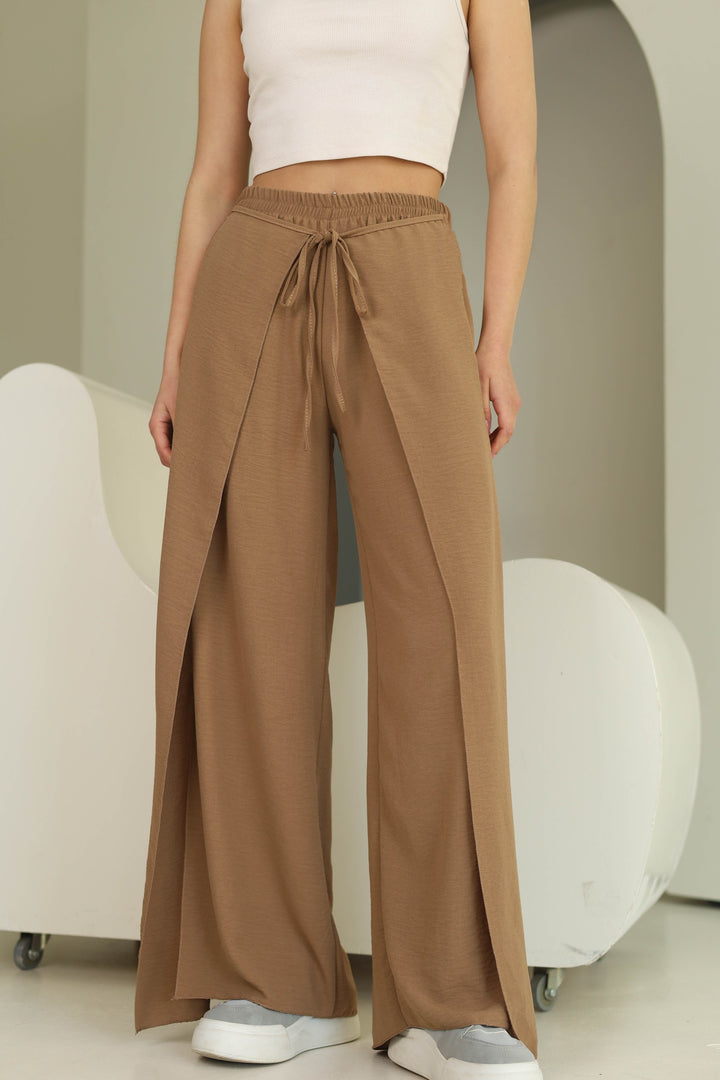 Brown split front wide leg trousers