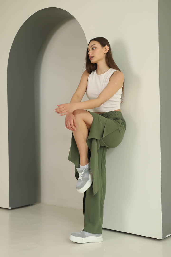 Khaki split front wide leg trousers