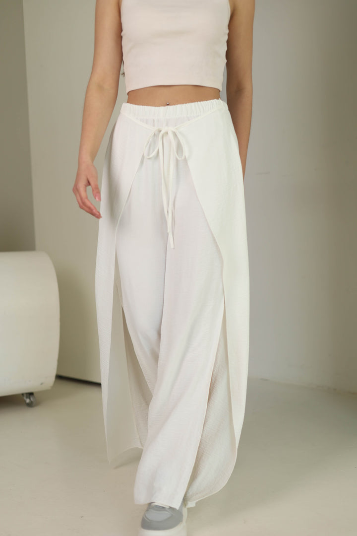 white split front wide leg trousers