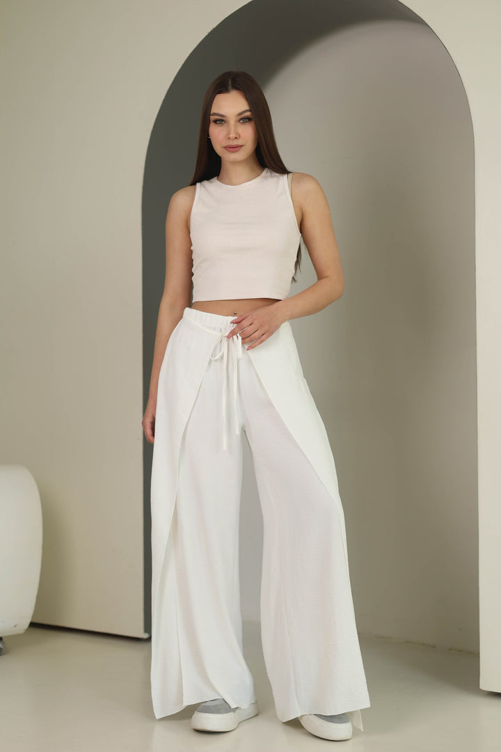 white split front wide leg trousers