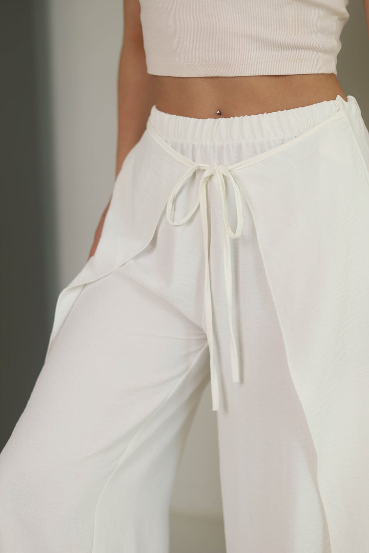 white split front wide leg trousers