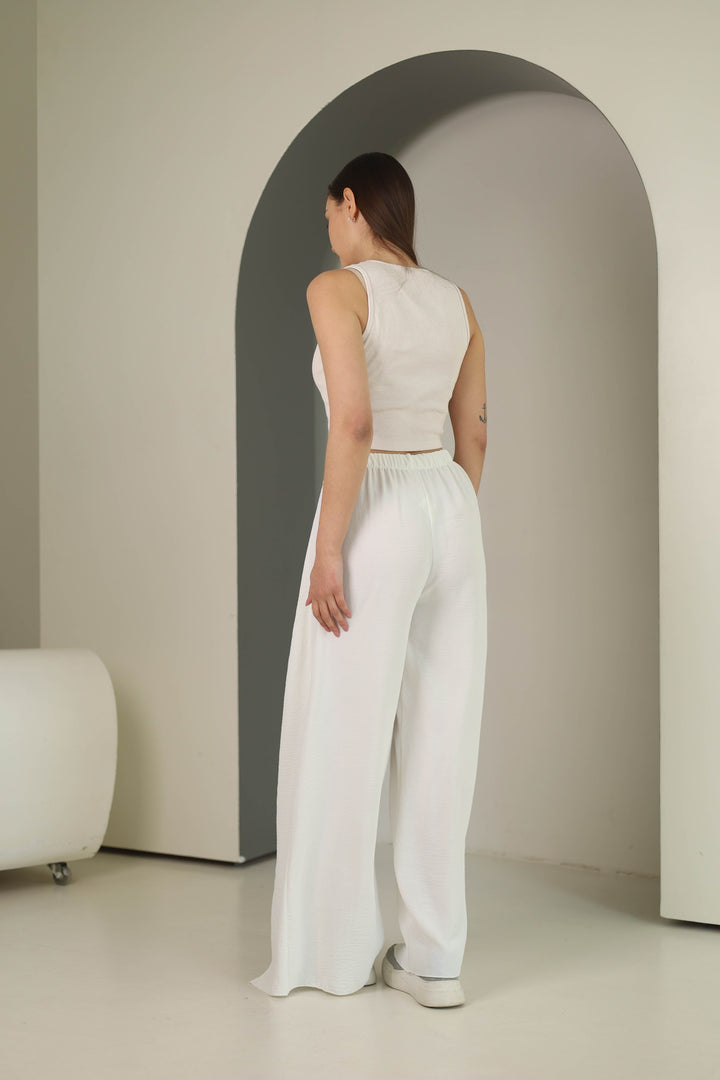 white split front wide leg trousers