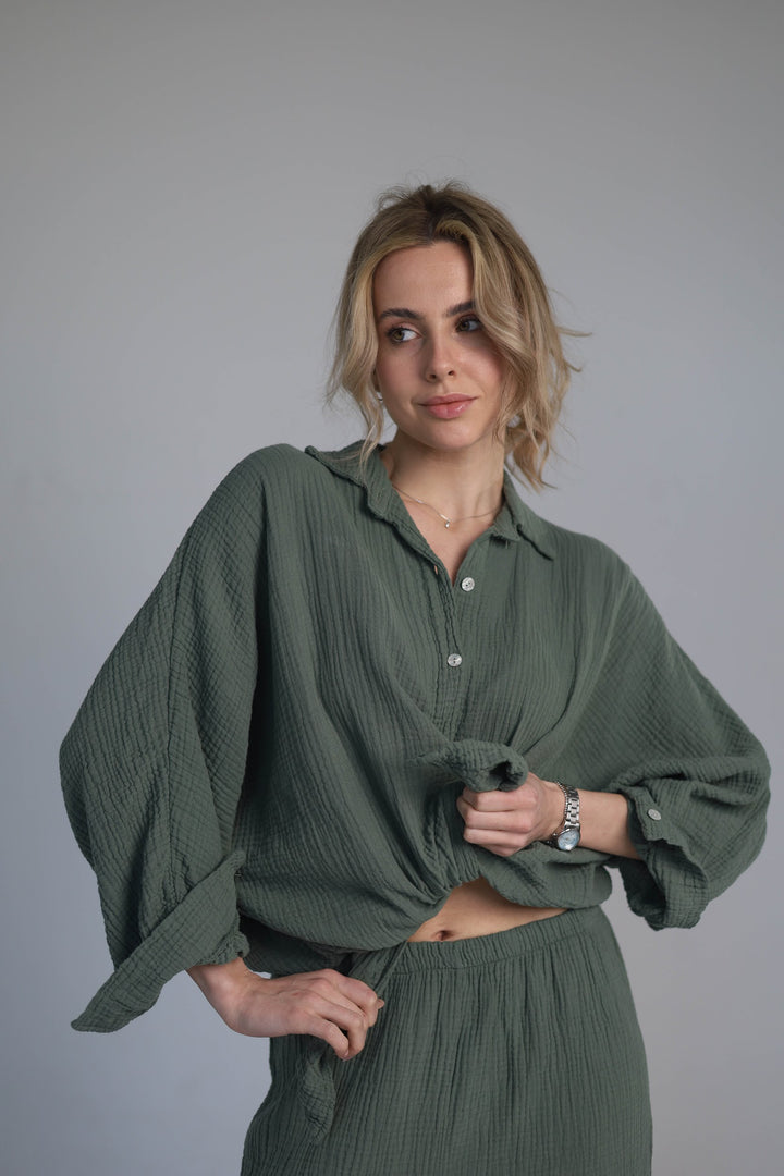 khaki two-piece set